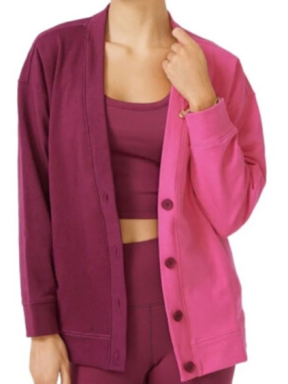 ! Terez New York Women's Two-Tone Pink Button Cardigan Sweater Cotton Medium